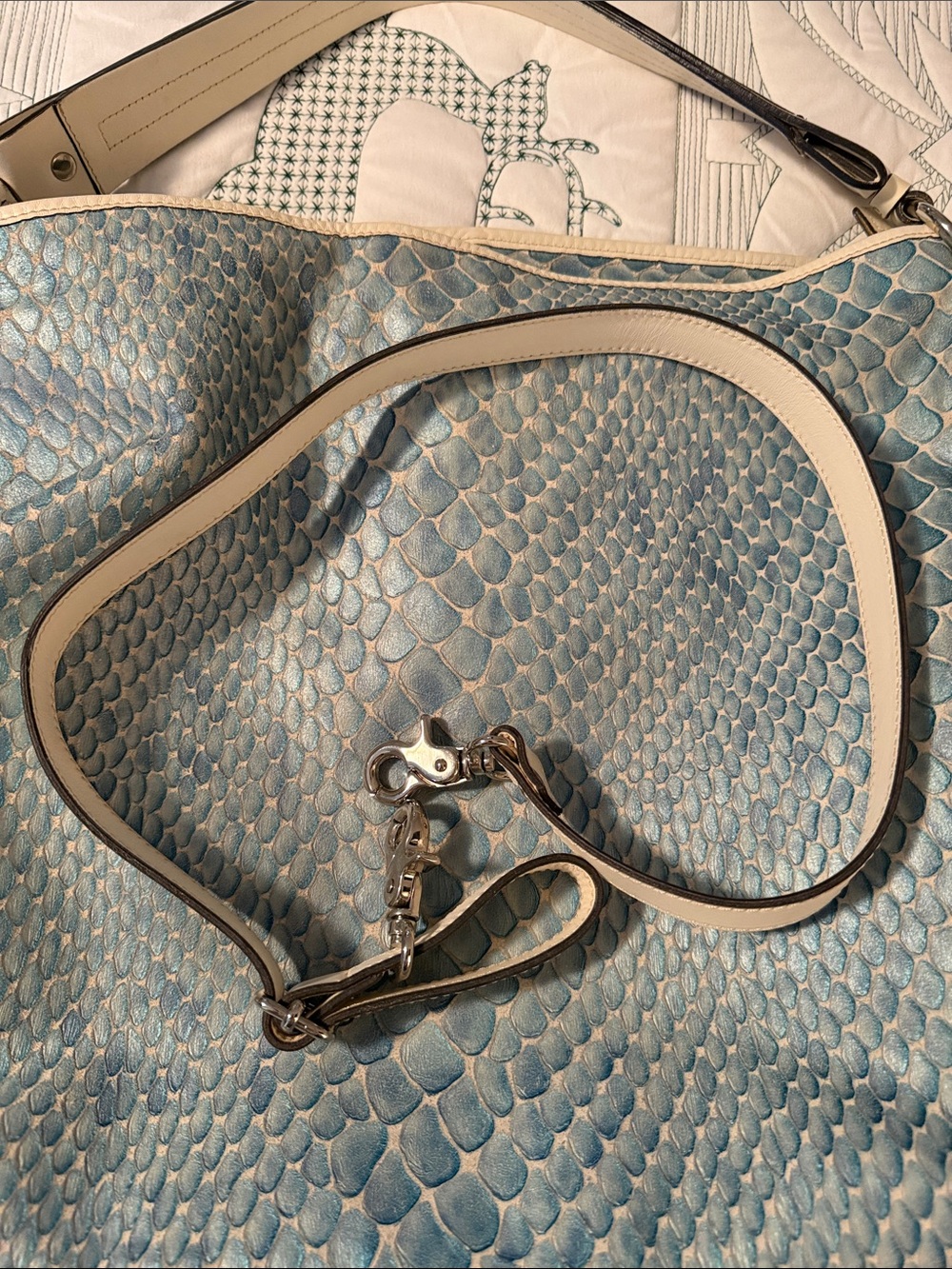 Cavalcanti Leather Blue Python-Embossed Shoulder Bag - Picture 6 of 7